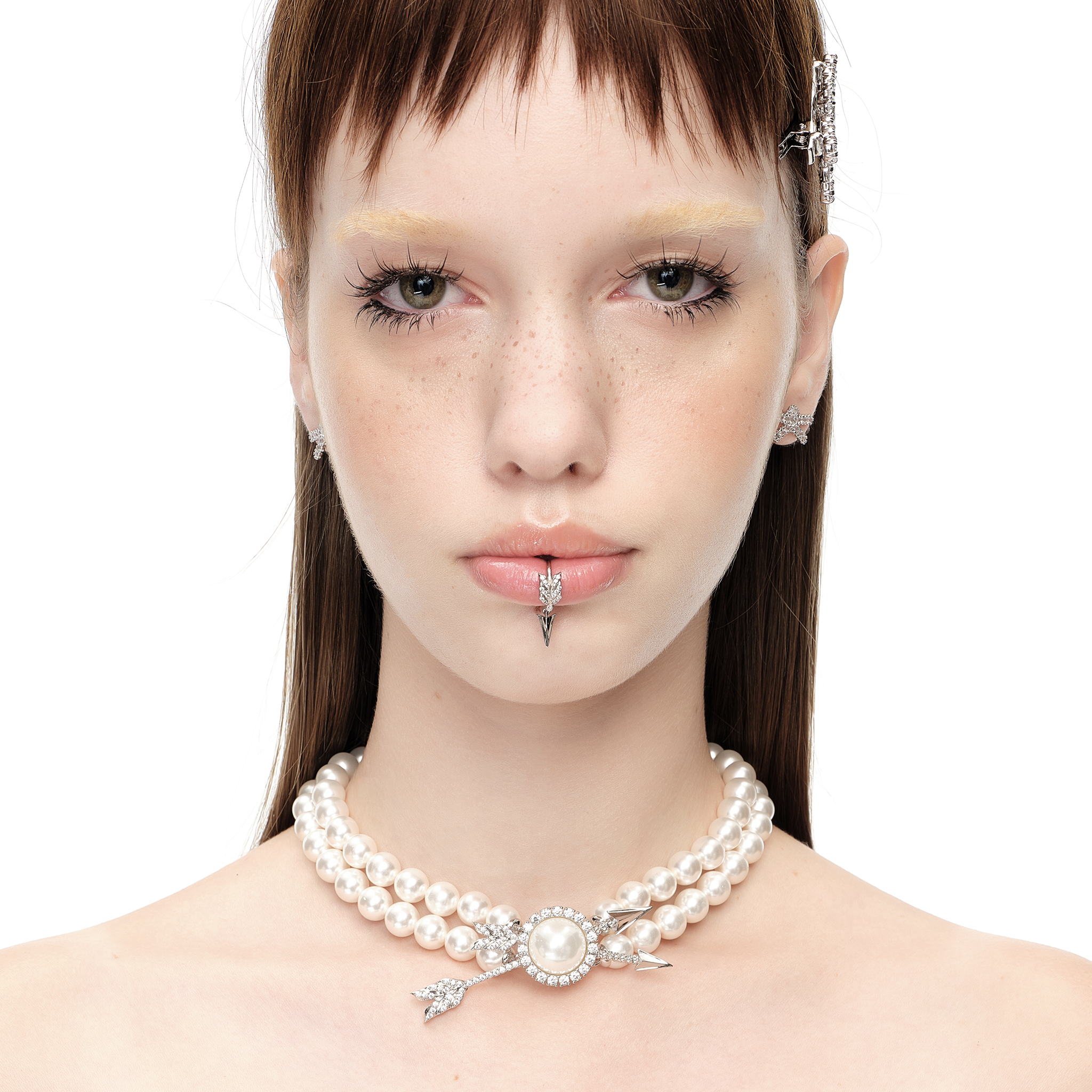 YVMIN X SHUSHUTONG / Double Arrow Pave Pearl Layers Necklace mysite