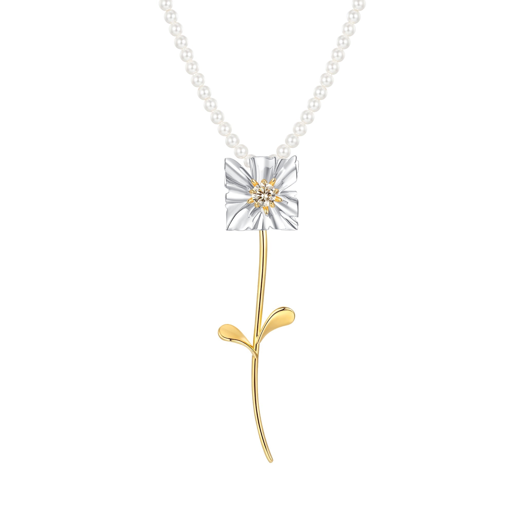Ripple / Square Flower Pearl Chain Necklace mysite