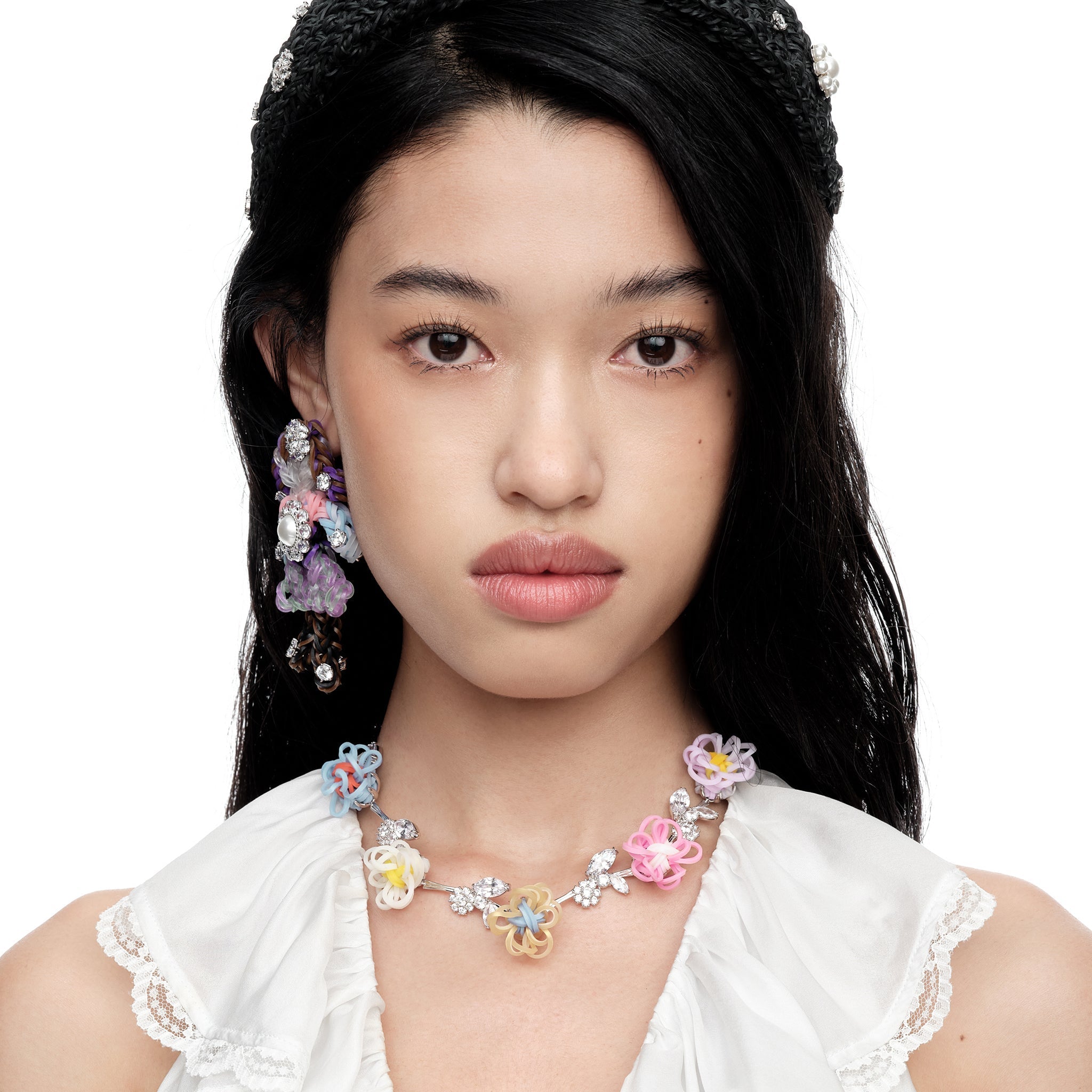 YVMIN X SHUSHUTONG / Rubber Band Flower Gemstone Leaf Necklace mysite