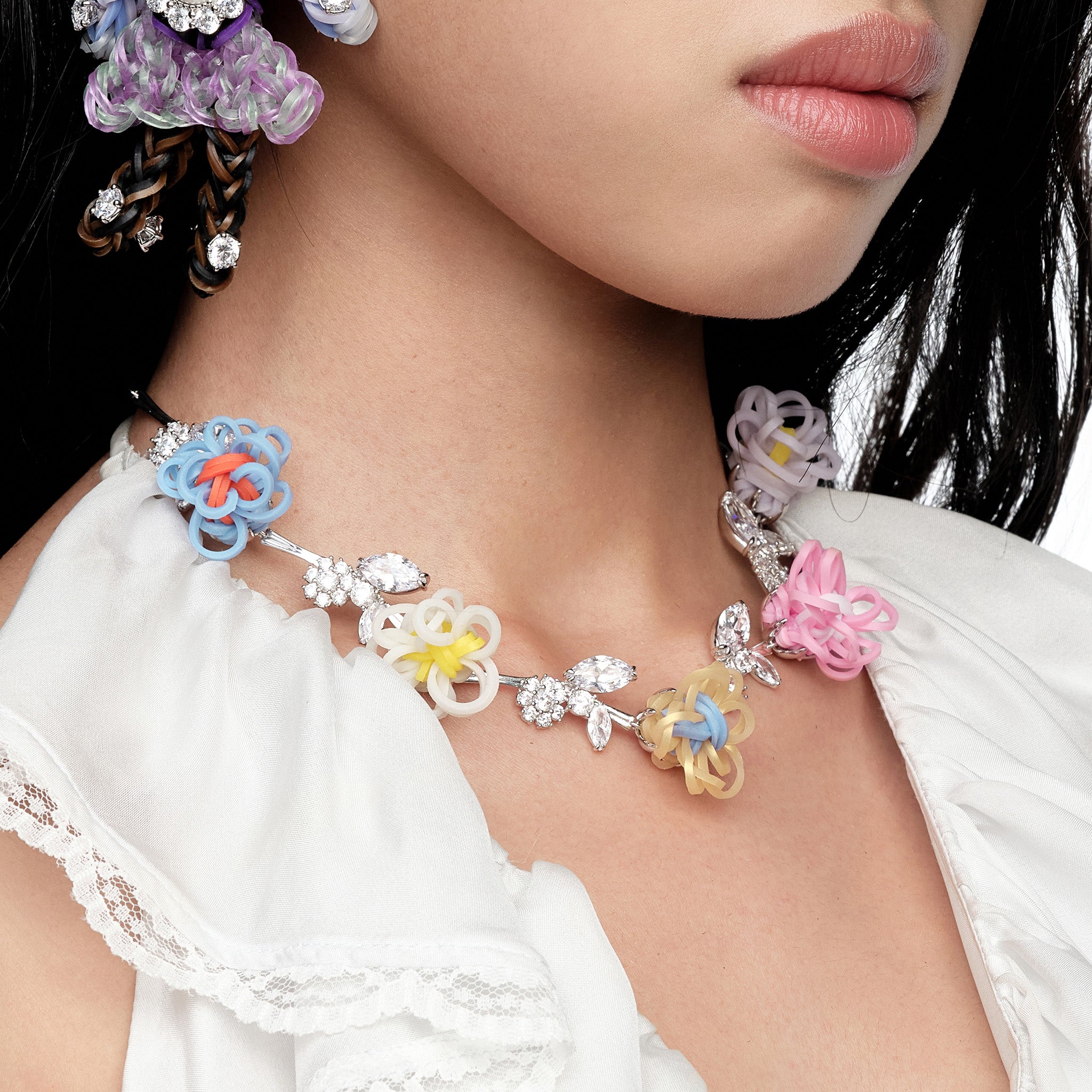 YVMIN X SHUSHUTONG / Rubber Band Flower Gemstone Leaf Necklace mysite