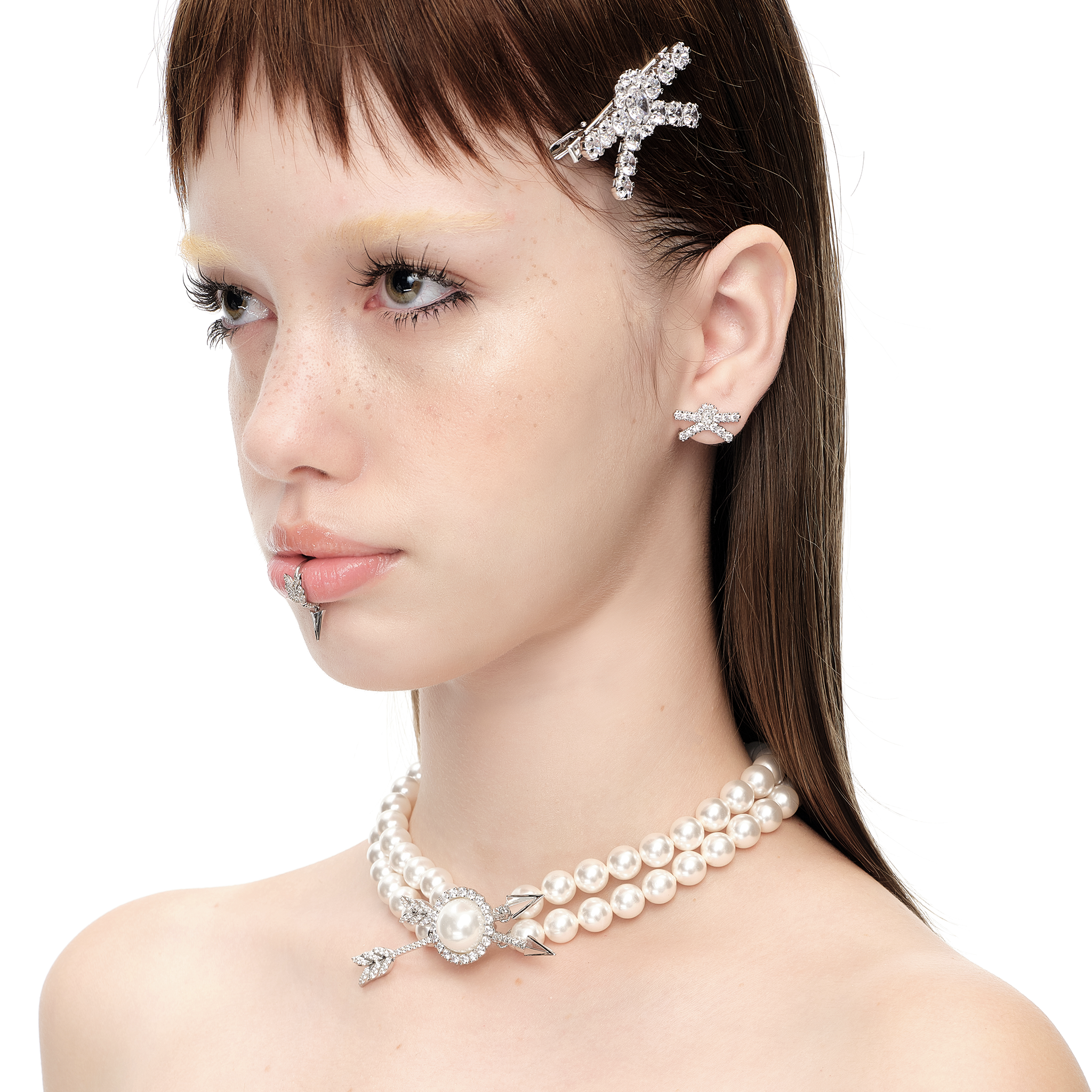 YVMIN X SHUSHUTONG / Double Arrow Pave Pearl Layers Necklace mysite