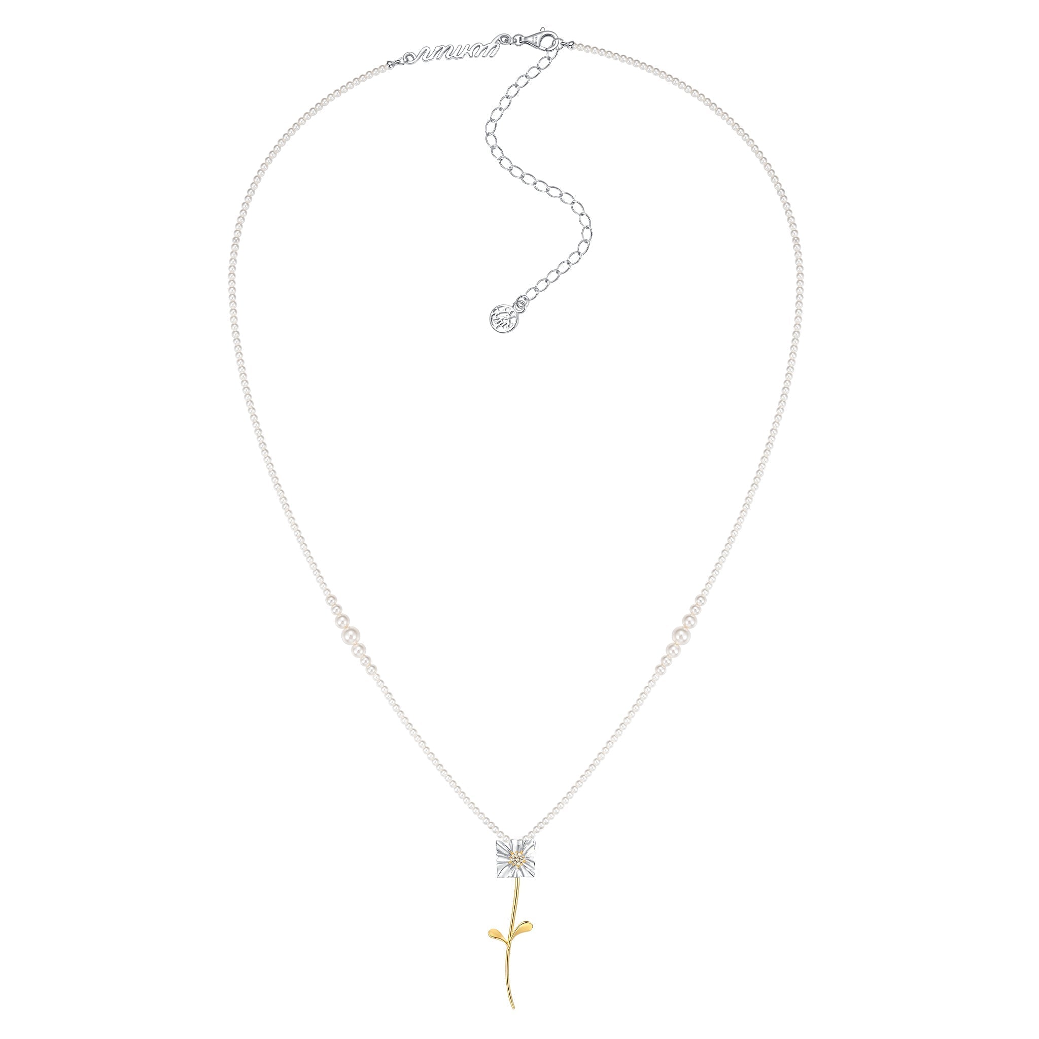 Ripple / Square Flower Pearl Chain Necklace mysite