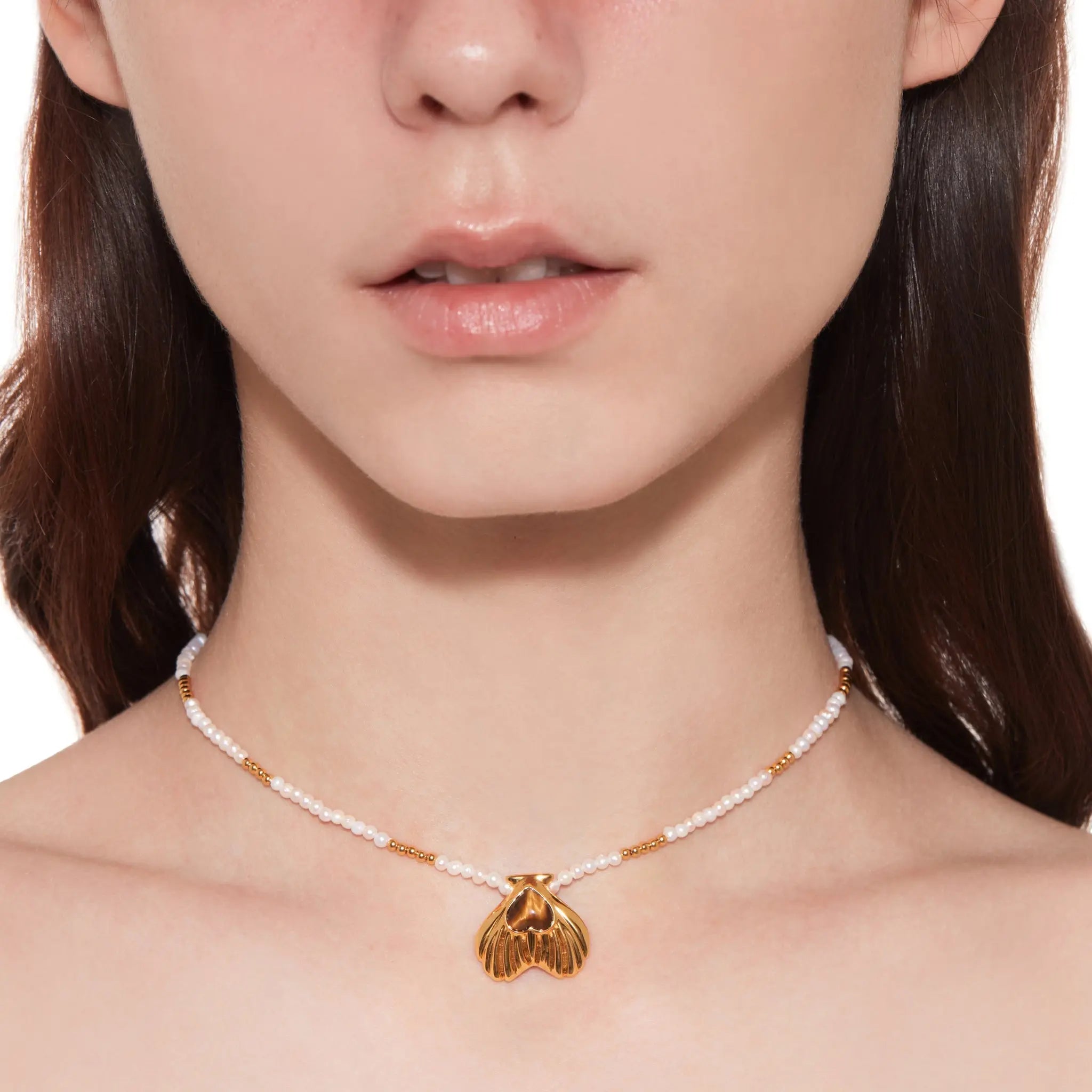 Tasty / Heart Shape Metal Pendant Pearl Necklace mysite