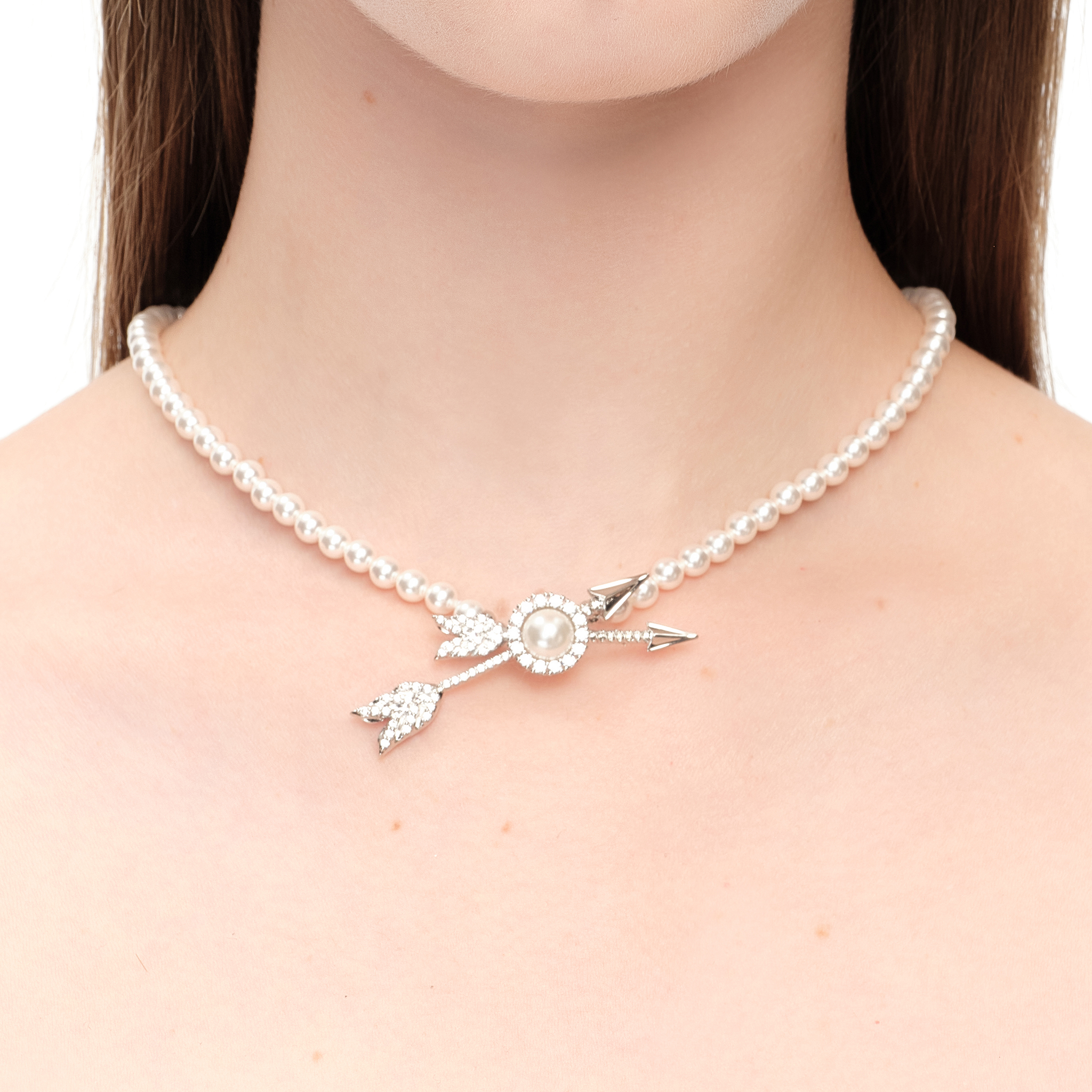 YVMIN X SHUSHUTONG / Double Arrow Pave Pearl Necklace mysite