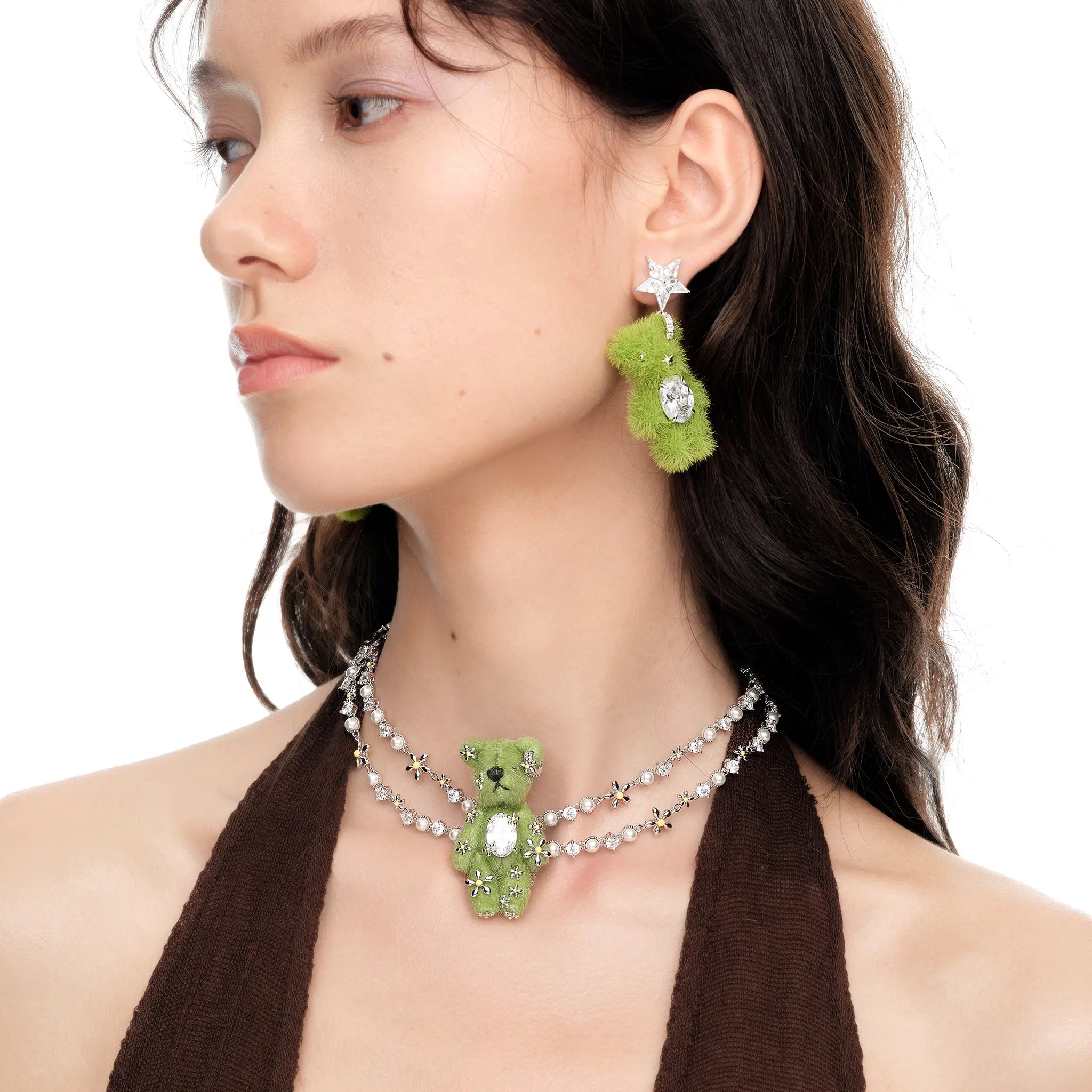 Paradise / Grass Fabric Bear Layers Necklace mysite