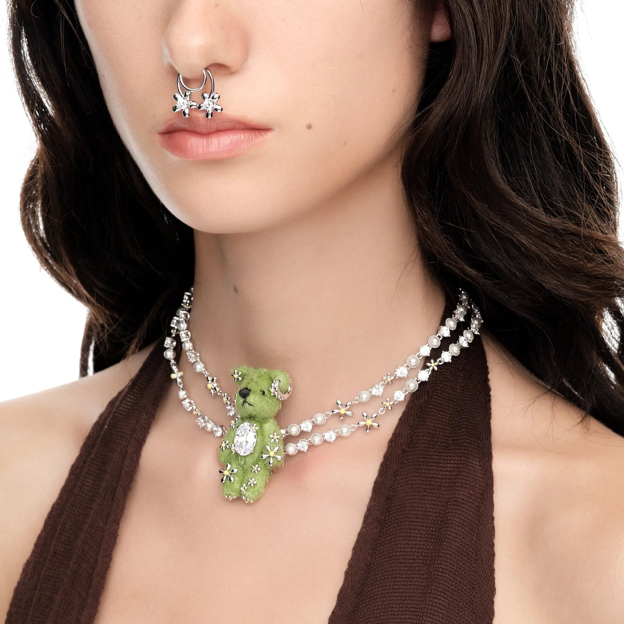 Paradise / Grass Fabric Bear Layers Necklace mysite