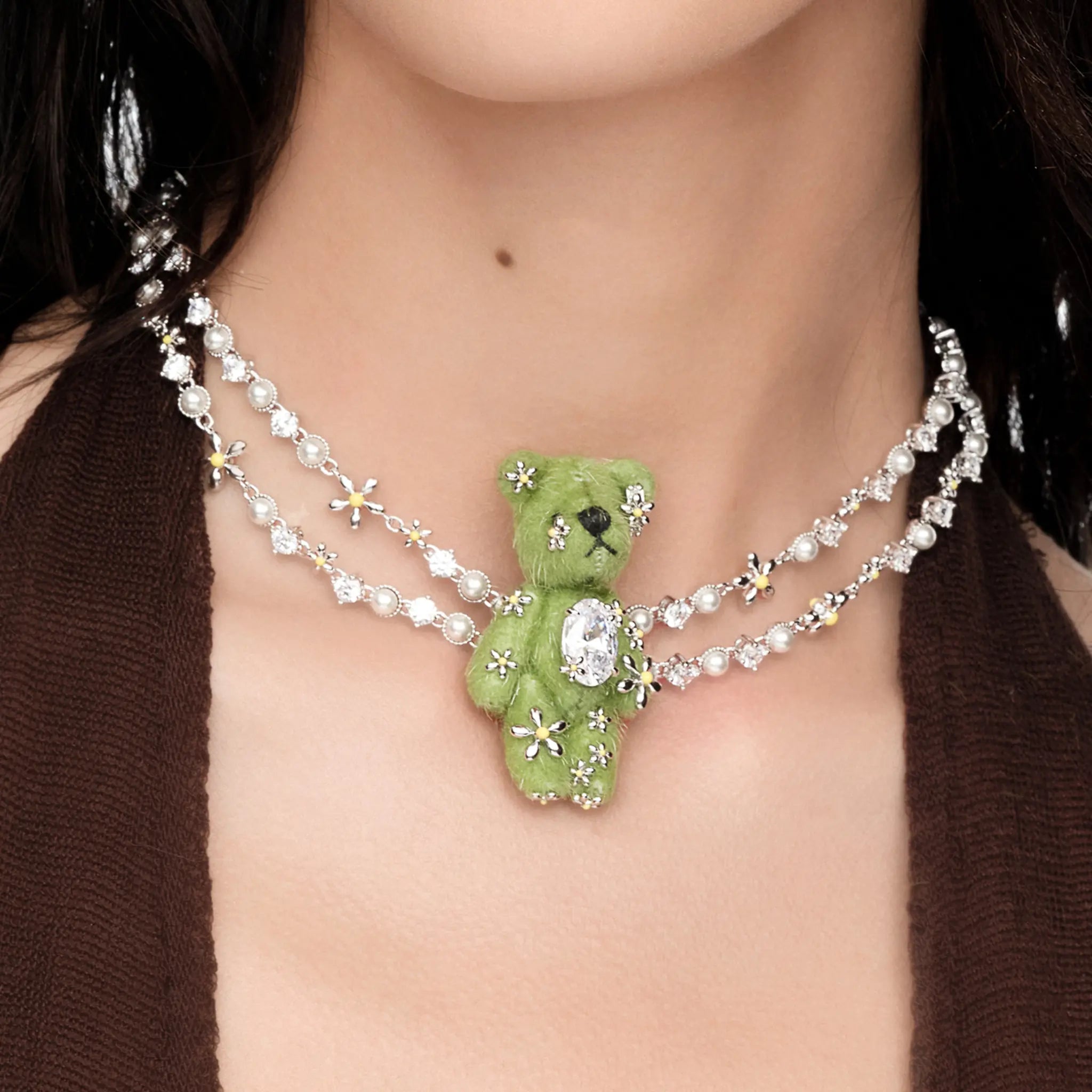 Paradise / Grass Fabric Bear Layers Necklace mysite